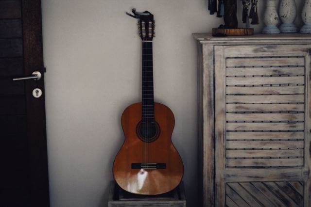 guitare classique bois etui interieur Photo d'illustration : guitare classique bois etui interieur